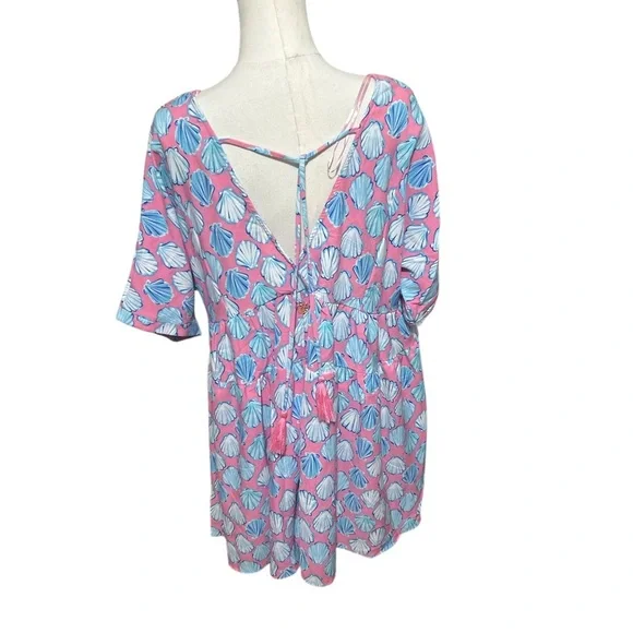Simply Southern Pink and Blue Shell Swim Coverup Sz small back tie tassels - Picture 4 of 8